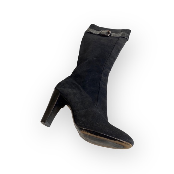 Michael Kors ♔ Croc Embossed Buckled Tall Heeled Boots Boot ♔ Black Suede ♔ 6M ♔ - Picture 7 of 16